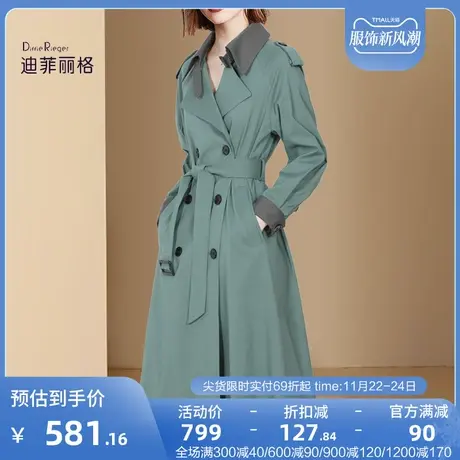 设计感风衣外套2023年秋季新款女系带收腰小众拼色中长款优雅外套商品大图