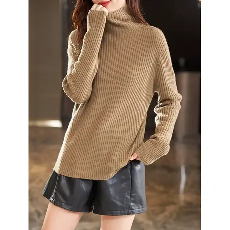 宝诗黎高领纯色修身打底慵懒羊毛针织衫2024春季新款简约内搭毛衣商品大图