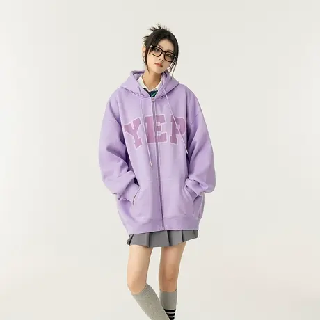 yep开衫连帽卫衣女拉链春秋宽松复古美式潮牌学院风初秋外套加厚商品大图