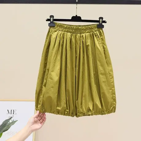 欧洲站夏季新款松紧腰宽松大码阔腿个性南瓜灯笼裤五分休闲短裤女商品大图