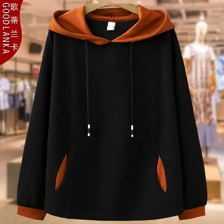 中年四五十岁妈妈装春秋薄款连帽卫衣加肥加大码女装宽松长袖上衣图片