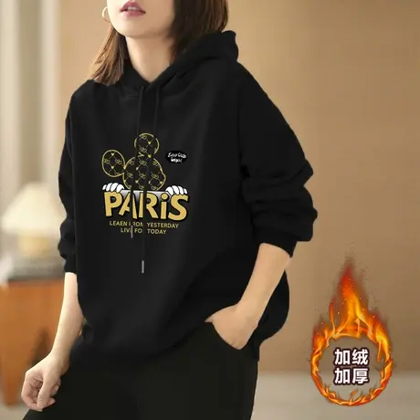 加绒连帽卫衣女2023新款米奇印花小众设计感宽松显瘦慵懒风外套潮图片