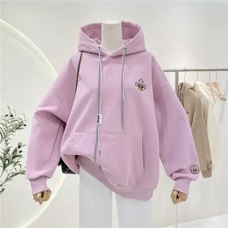 欧货加绒加厚连帽卫衣女兔子刺绣oversuze休闲宽松帽衫卫衣女外套商品大图
