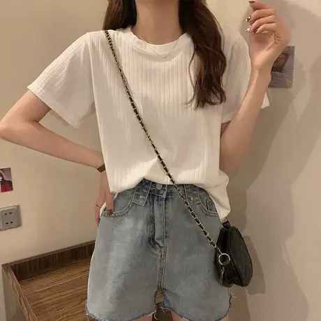 白色短袖t恤女ins潮韩版夏季2025年新款闺蜜装半袖上衣显瘦打底衫商品大图