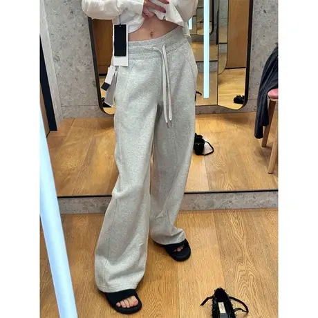 灰色阔腿休闲裤女秋冬韩版2023新款宽松高腰百搭运动长裤加绒加厚图片