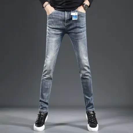 高级牛仔裤男2023新款秋季修身小脚男士蓝色弹力春秋休闲潮流裤子商品大图