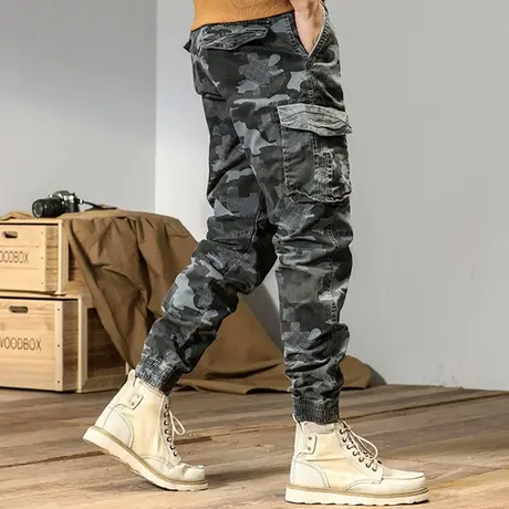 工装裤男新款束脚哈伦裤2022冬季帅气百搭拼接工装裤束脚休闲裤子商品大图