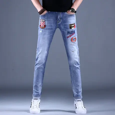 2023新款男士刺绣牛仔裤男潮牌男款修身小脚休闲裤子秋冬男款弹力商品大图