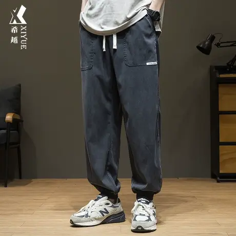 春季新款天丝休闲裤男垂感莱赛尔宽松大码束脚九分裤冰丝运动裤子商品大图