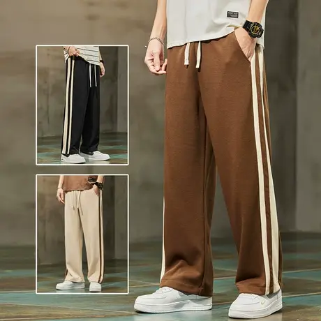 夏天侧边条纹男款垂感休闲裤夏季薄款美式运动阔腿男裤子2024新款商品大图