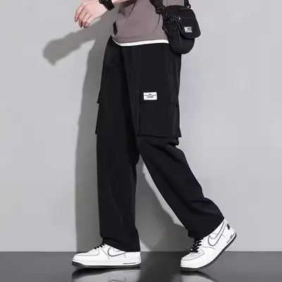 冰丝工装裤男士夏季薄款百搭美式直筒裤潮牌裤子垂感运动休闲长裤商品大图