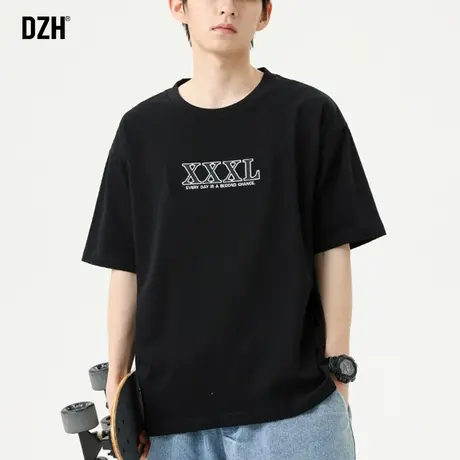 男士黑色纯棉t恤男夏季薄款简约宽松短袖男款潮流美式重磅打底衫商品大图