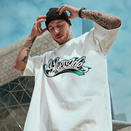 宽松字母T恤男短袖加肥加大半袖肥佬五分袖纯棉情侣大码男装体恤商品大图