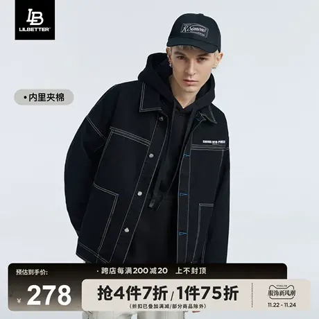 LiLbetter牛仔棉衣男款冬季加绒加厚外套复古教练夹克美式棉袄潮商品大图