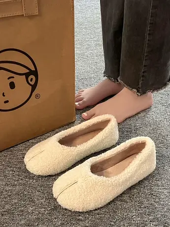 仙女风羊羔毛豆豆鞋女配裙子2023秋季新款棉瓢鞋一脚蹬懒人毛毛鞋商品大图