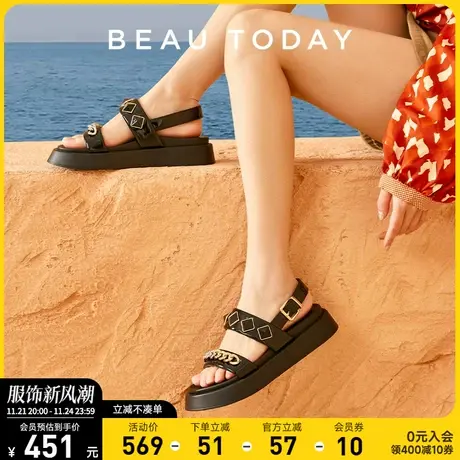 BeauToday厚底增高凉鞋女外穿不累脚BT夏季今年流行金属扣带凉鞋商品大图