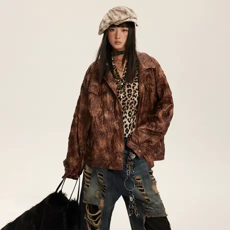 设计感潮牌复古美拉德外套女春秋2024年新款美式宽松oversize夹克商品大图