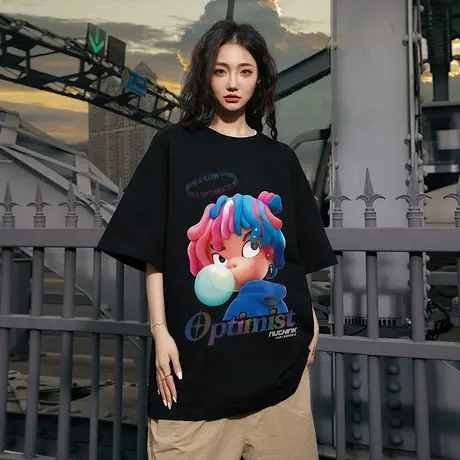 Nuthink欧美潮牌反光T恤男潮高街国潮大码情侣短袖宽松半袖夏季商品大图