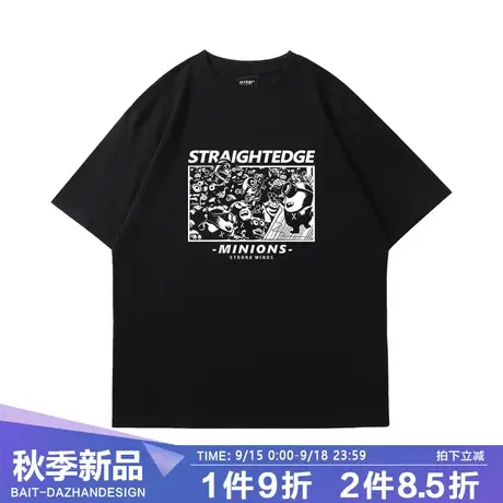 短袖T恤男夏季潮牌美式卡通小黄人印花舒适洋气潮酷宽松中袖上衣商品大图