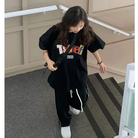 重磅纯棉国潮ins短袖t恤女春季宽松小众设计感oversize半袖上衣夏商品大图