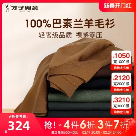 【100%羊毛】才子男装圆领羊毛衫男2023秋季新款打底内搭针织毛衣图片