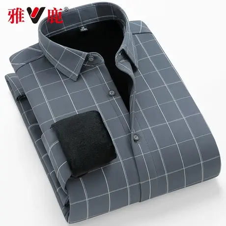 雅鹿男士加绒衬衫2024年秋冬新款保暖衬衫中青年格子加厚长袖上衣商品大图