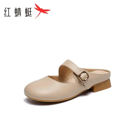 红蜻蜓女鞋春季新款时尚法式优雅单鞋女舒适粗跟百搭包头拖女图片