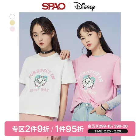 SPAO迪士尼玛丽猫联名春季新款女士卡通印花T恤SPRLD24D21商品大图