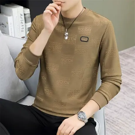 2024秋冬新款男士高档长袖T恤衫加肥加大码打底衫潮流韩版卫衣男图片
