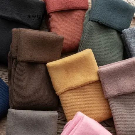 秋冬季竖条纹山羊绒中筒雪地袜男女士加绒加厚保暖地板袜厂家商品大图