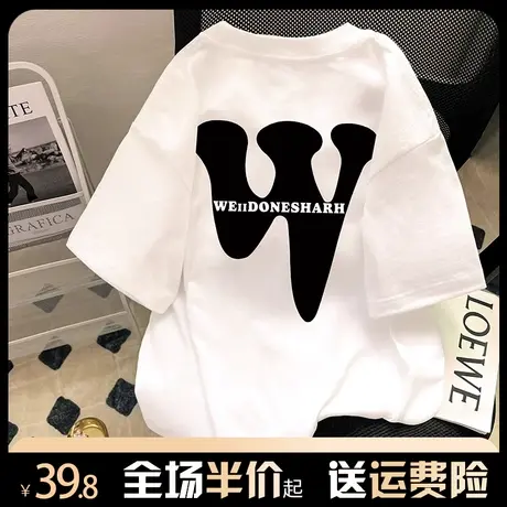 国潮纯棉短袖t恤女夏季2024新款慵懒风港味oversize半袖宽松上衣图片