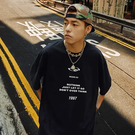 Nuthink美式高街字母T恤男潮潮牌大码短袖春季宽松情侣半袖上衣图片