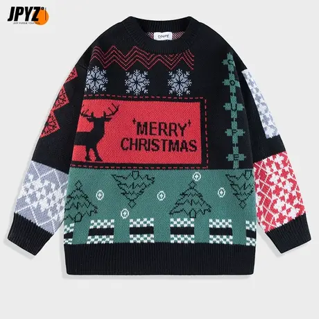 圆领圣诞毛衣男冬季2022慵懒风潮牌宽松日系复古针织衫外套线衣商品大图