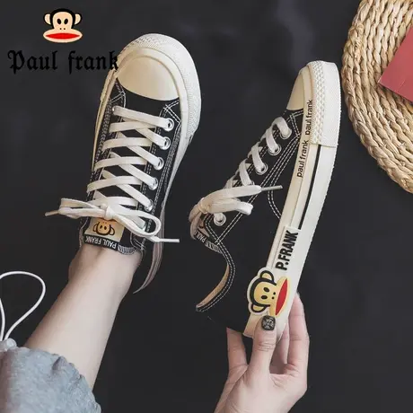 大嘴猴秋季黑色帆布鞋女鞋2023新款春秋布鞋女球鞋运动休闲板鞋子商品大图