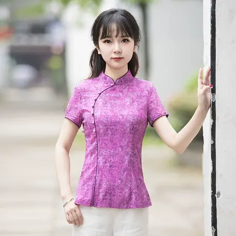筠雅佛系禅意女装夏唐装女中国风复古短袖休闲茶服中式盘扣上衣图片