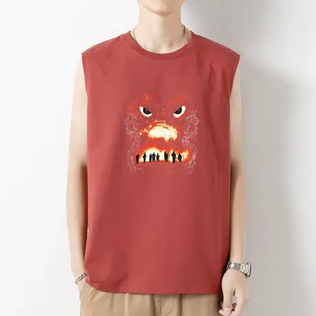 男士背心纯棉运动坎肩健身篮球跨栏汗衫夏季外穿潮流印花无袖t恤商品大图