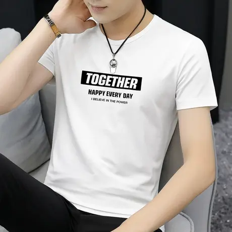 莫代尔白色t恤男士短袖2023新款夏季上衣服潮牌潮流冰丝冰感半袖图片