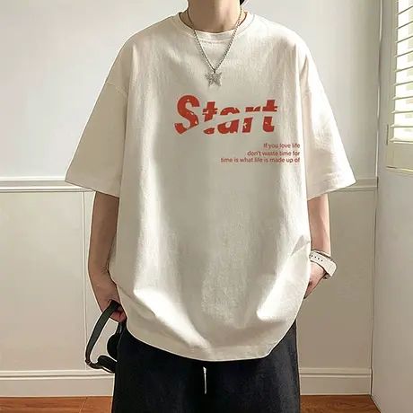 夏季薄款纯棉短袖T恤男潮牌2023新款男装体恤宽松港风半袖上衣服商品大图