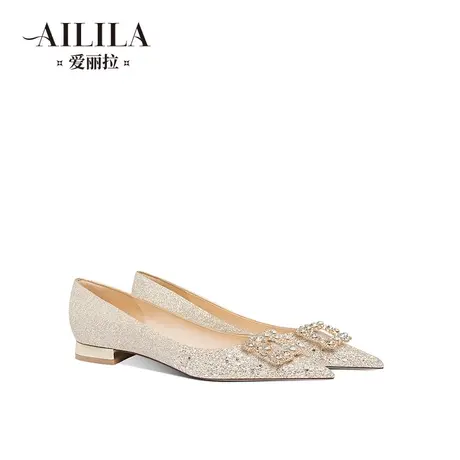 爱丽拉平底婚鞋女2023新款水晶新娘亮片大码加肥脚宽主婚纱不累脚图片