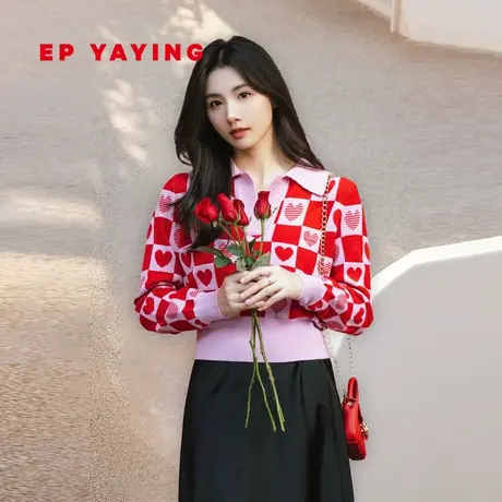 EP YAYING雅莹女装 时尚棋盘格撞色羊绒针织衫 2023新款9512A图片