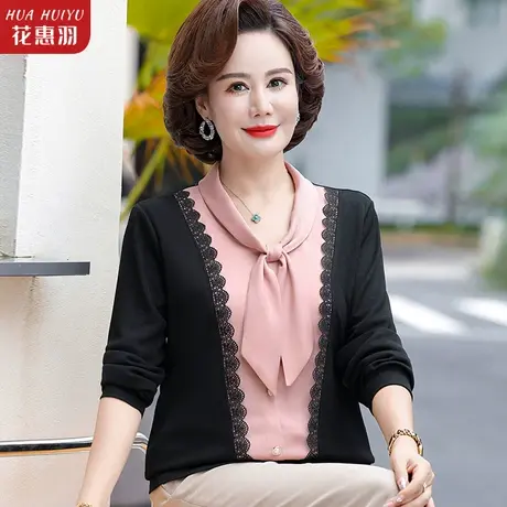 妈妈秋装新款小衫洋气时尚套装中老年人T恤40岁50春秋假两件上衣图片