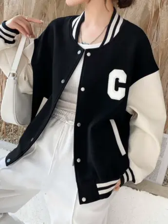 美式复古棒球服女短款2022年春季新款韩版宽松撞色夹克外套ins潮图片