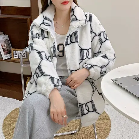 2023新款秋冬季韩版宽松百搭水貂绒外套女士加绒加厚羊羔毛绒大衣图片