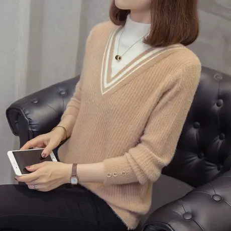 半高领毛衣女加厚打底衫秋冬新款宽松上衣短款套头内搭针织衫商品大图