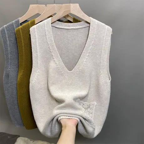 2023秋季新款宽松针织马甲女背心叠穿上衣韩版百搭外穿无袖毛衣女商品大图