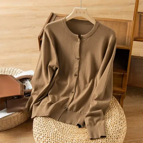 享永子针织开衫女春秋文艺复古简约通勤上衣宽松休闲外套2023新款商品大图