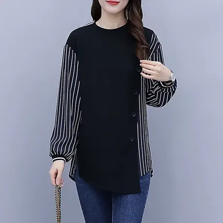 时尚打底衫女春秋洋气2023新款长袖秋季上衣大码女装胖mm遮肚显瘦商品大图