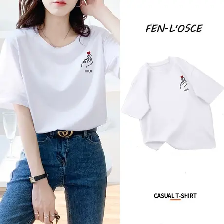 短袖t恤女2023年夏季新款时尚减龄印花半袖体恤宽松大码纯棉上衣图片