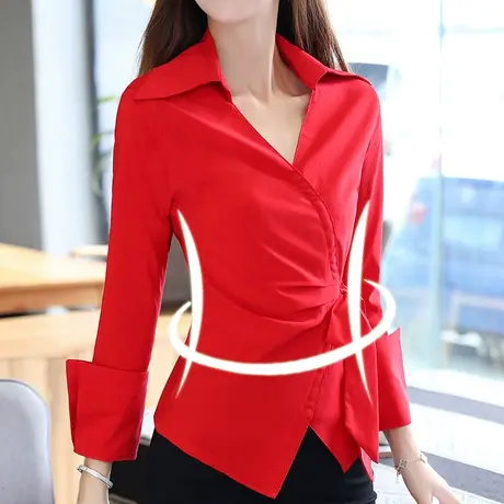 衬衣女2023年秋冬新款女装长袖设计感小众修身上衣洋气女士衬衫潮图片