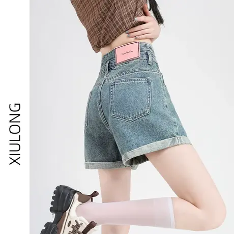 高腰牛仔短裤女秋季2023新款设计感显瘦小个子a字阔腿辣妹热裤子商品大图